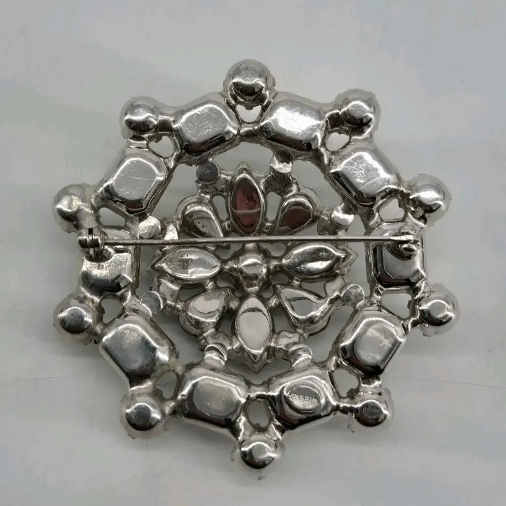 Vintage 40s Joseph Wiesner NY Silver Tone & Clear Rhinestone Pin Brooch
